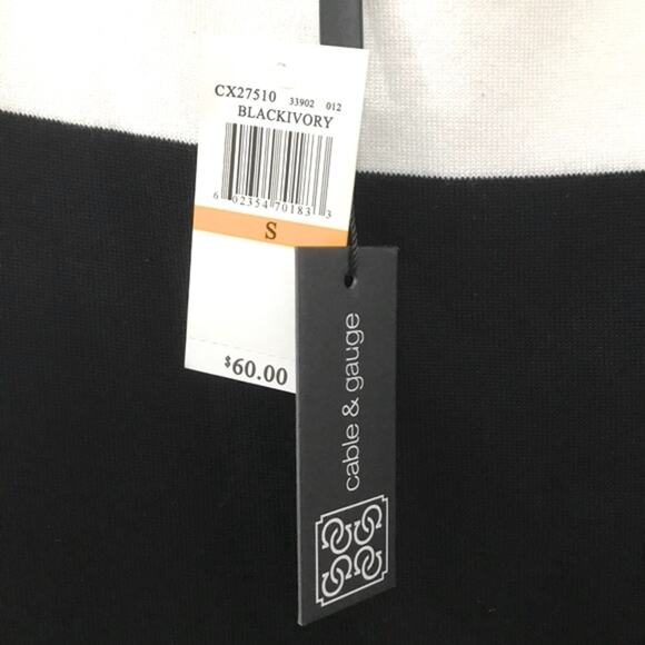 Cable & Gauge Black & Ivory Colorblock Long Sleeve Cold Shoulder Sweater - Small - Picture 6 of 9